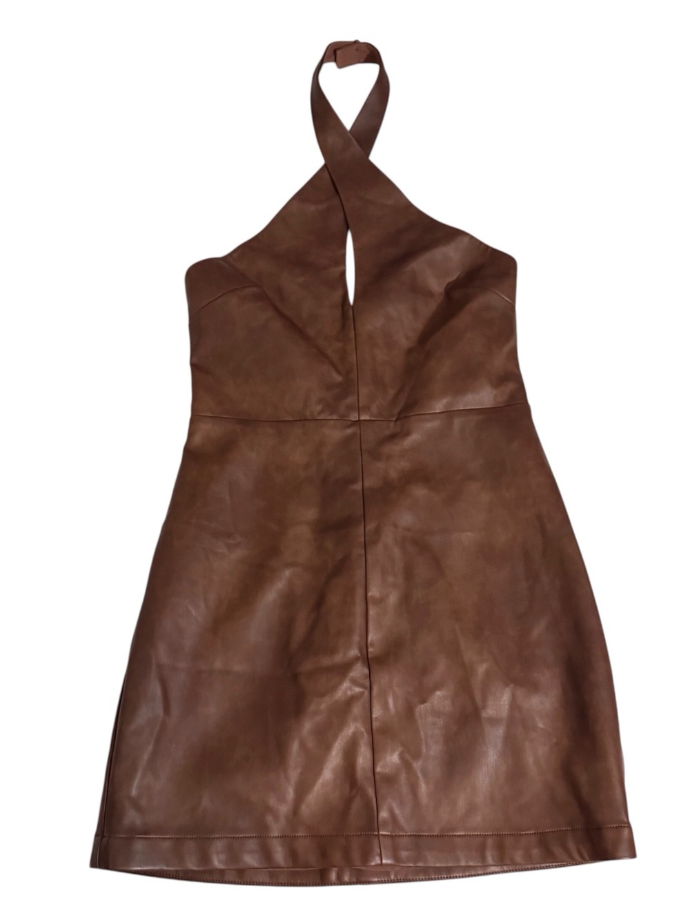 Tularosa Size Small Brown Faux Leather Becca Mini Dress Halter Sleeveless Party - Picture 2 of 8